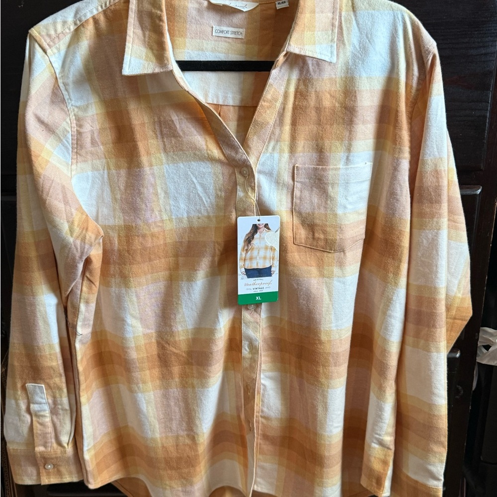 Weatherproof yellow and white  Plaid Shirt